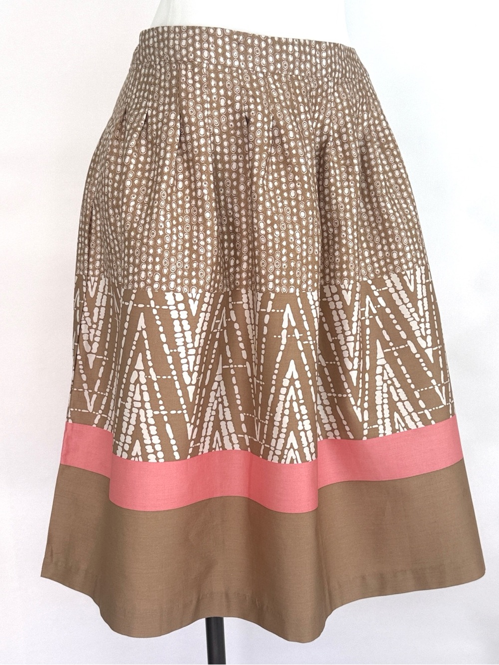 George Stone Khaki Geometric Cotton A-Line Midi Skirt - Size 16